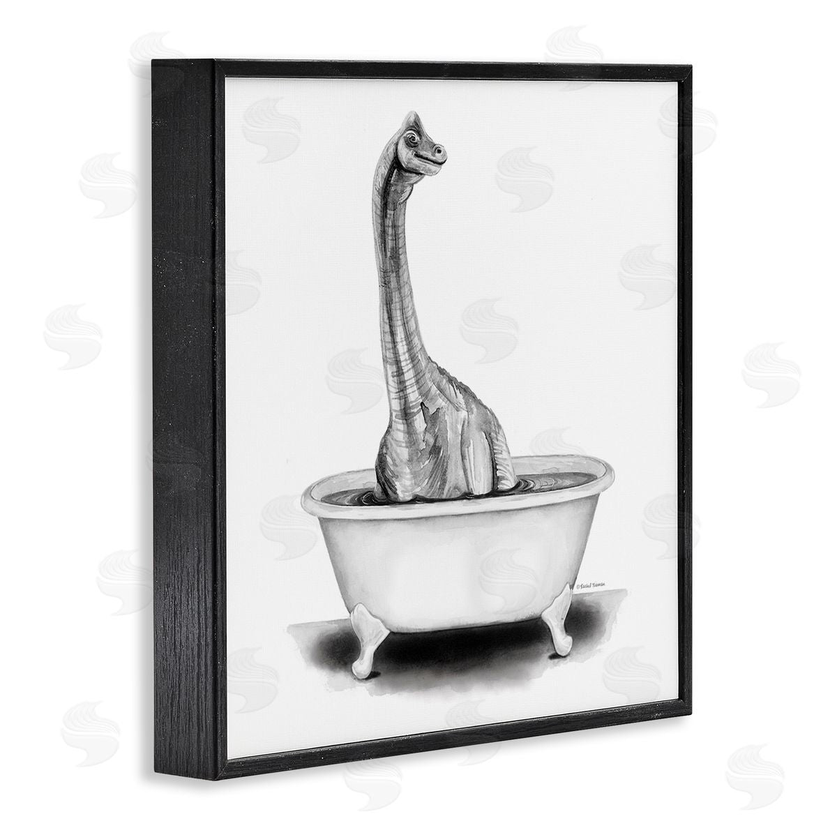 Rachel Nieman Dinosaur Vintage Bathroom Tub  Black Framed Glicee Wall Art Print