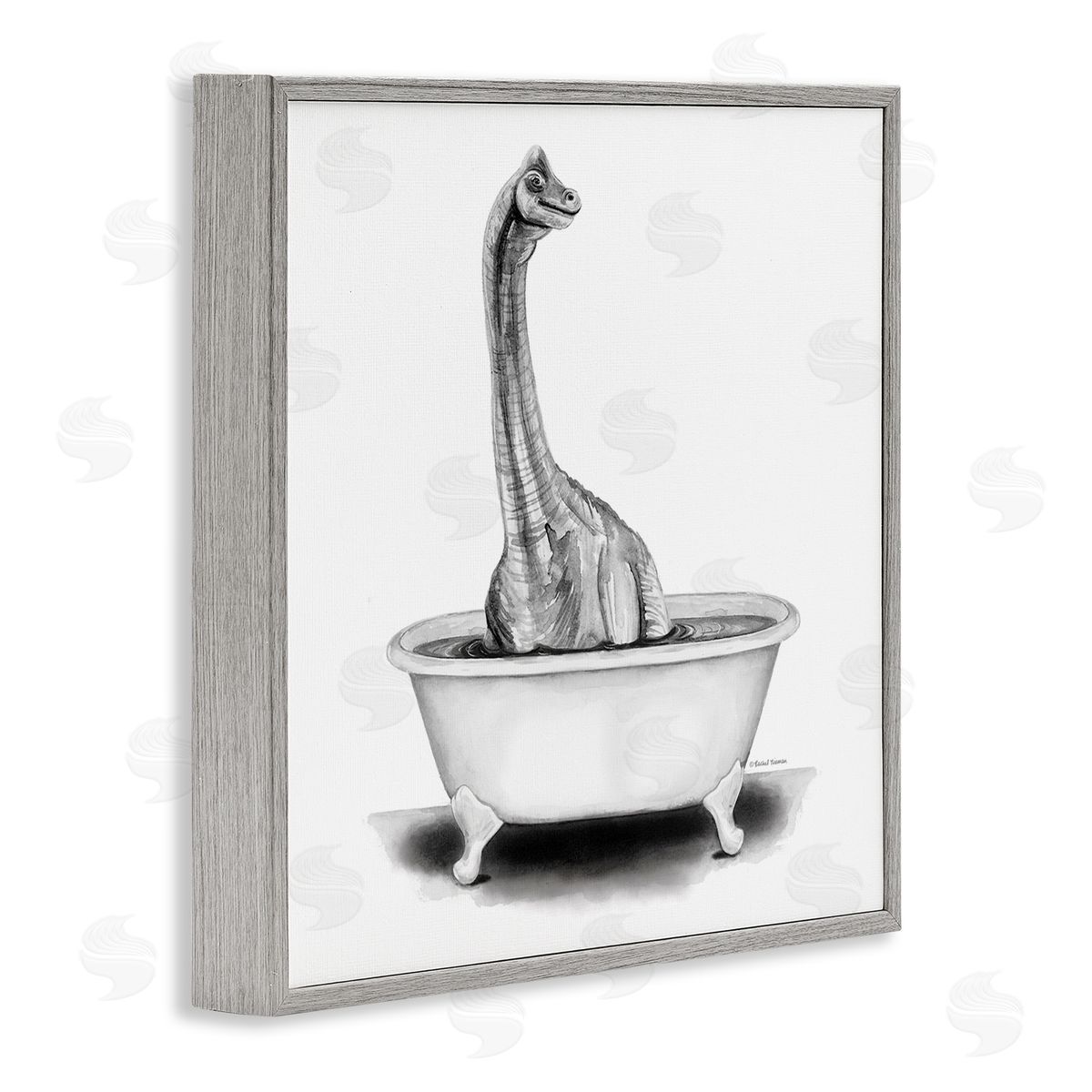 Rachel Nieman Dinosaur Vintage Bathroom Tub  Gray Framed Glicee Wall Art Print