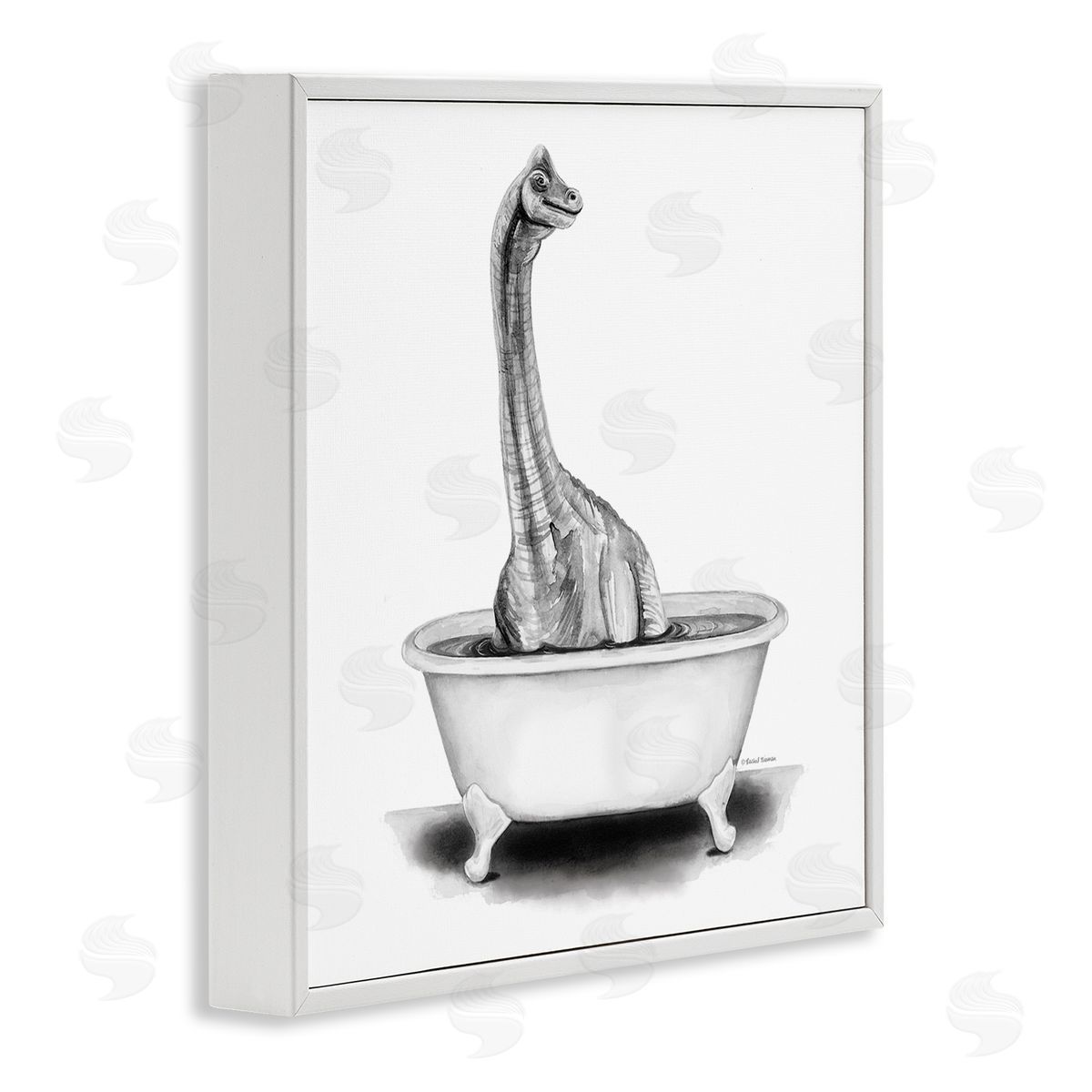 Rachel Nieman Dinosaur Vintage Bathroom Tub  White Framed Glicee Wall Art Print