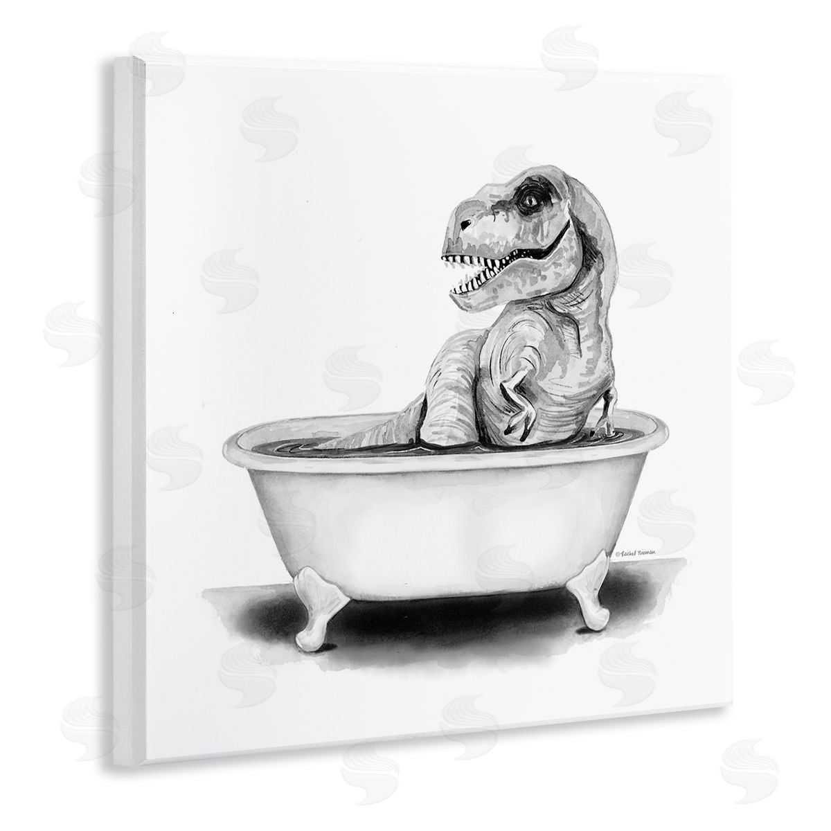 Funny T-Rex Bathtub Washroom Wood Plaque Wall Art, Home Decor by Rachel Nieman