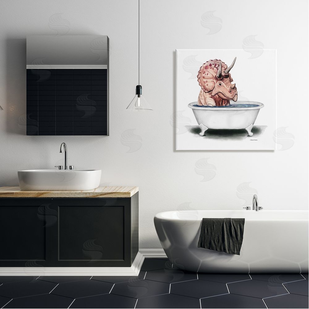 Rachel Nieman Triceratops Bathroom Dinosaur Tub Canvas Wall Art in Room