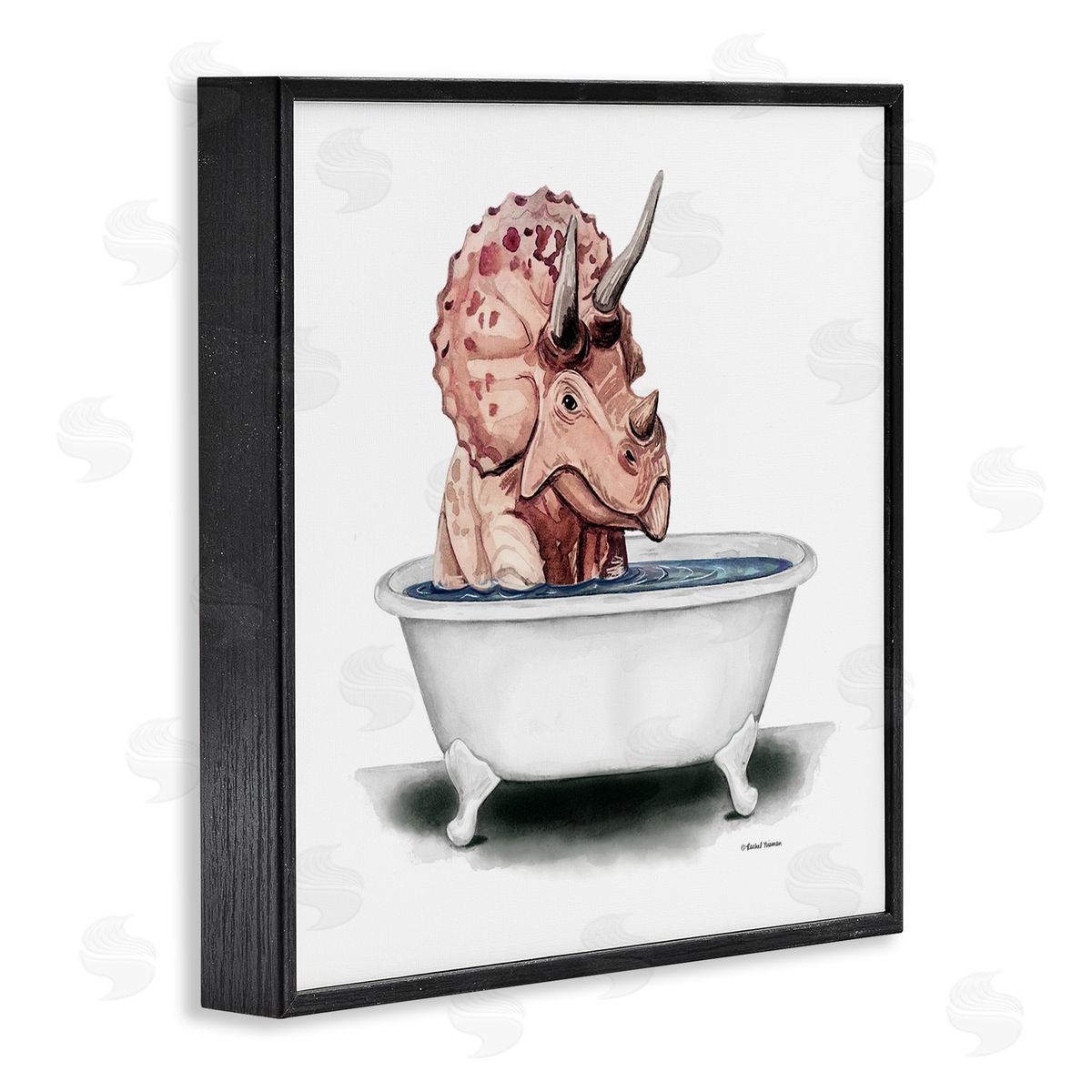 Rachel Nieman Triceratops Bathroom Dinosaur Tub Black Framed Glicee Wall Art Print