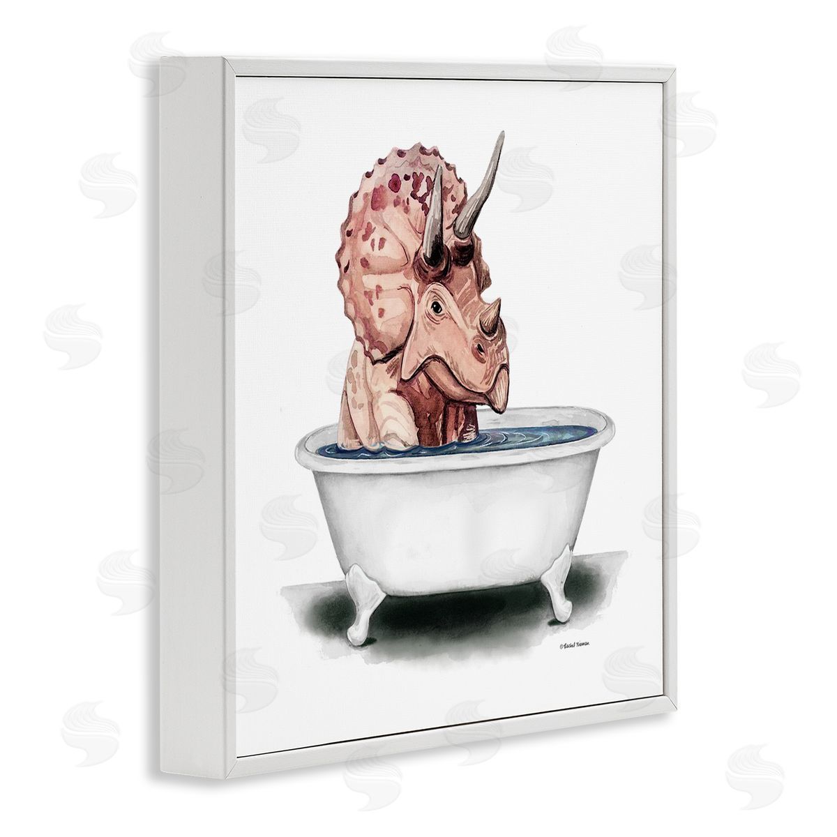 Rachel Nieman Triceratops Bathroom Dinosaur Tub White Framed Glicee Wall Art Print