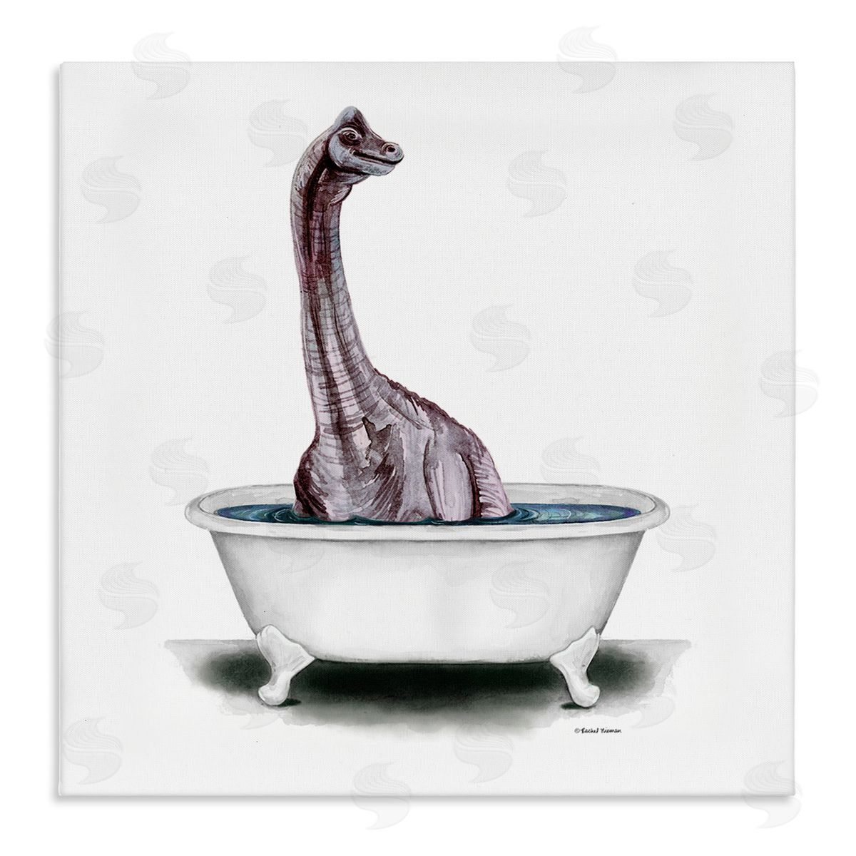 Rachel Nieman Bathroom Dinosaur Vintage Tub Stretched Canvas Wall Art Print