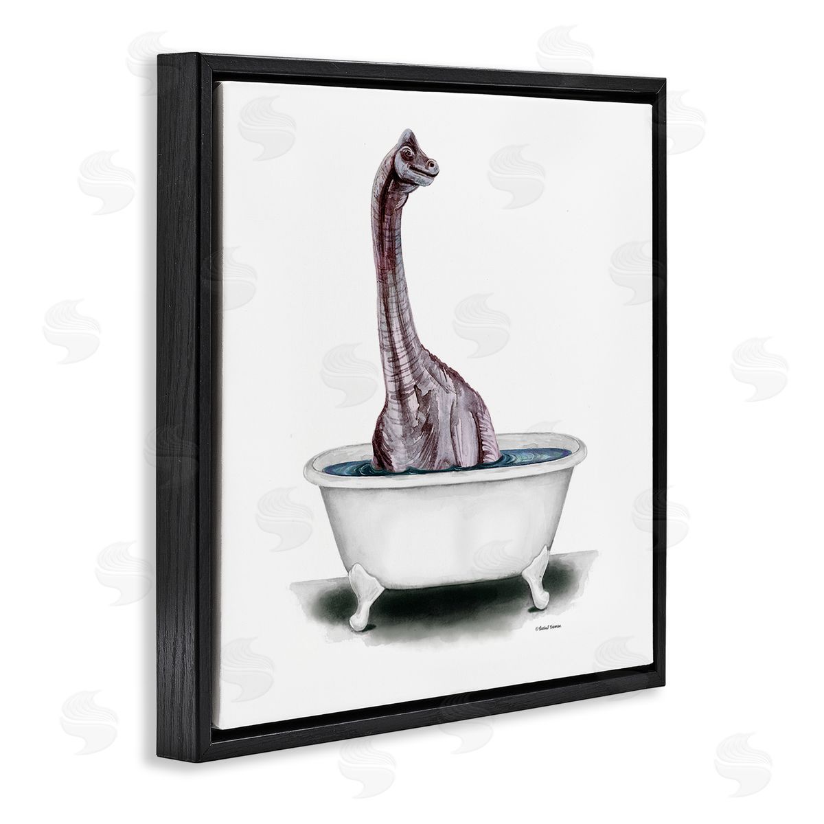 Rachel Nieman Bathroom Dinosaur Vintage Tub Black Floating Frame Canvas Wall Art Print