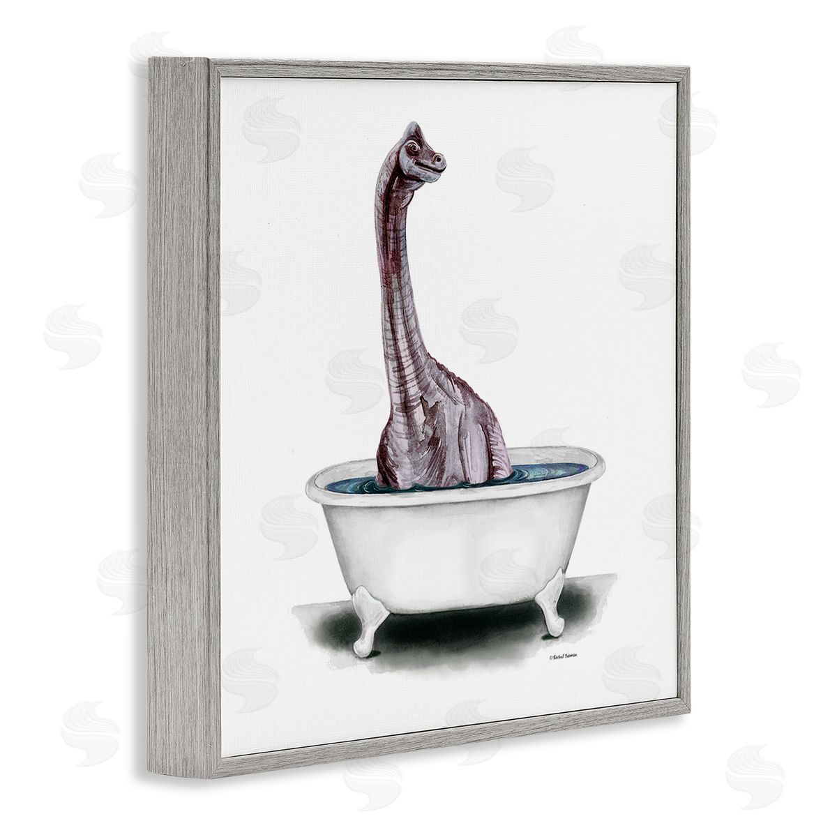 Rachel Nieman Bathroom Dinosaur Vintage Tub Gray Framed Glicee Wall Art Print