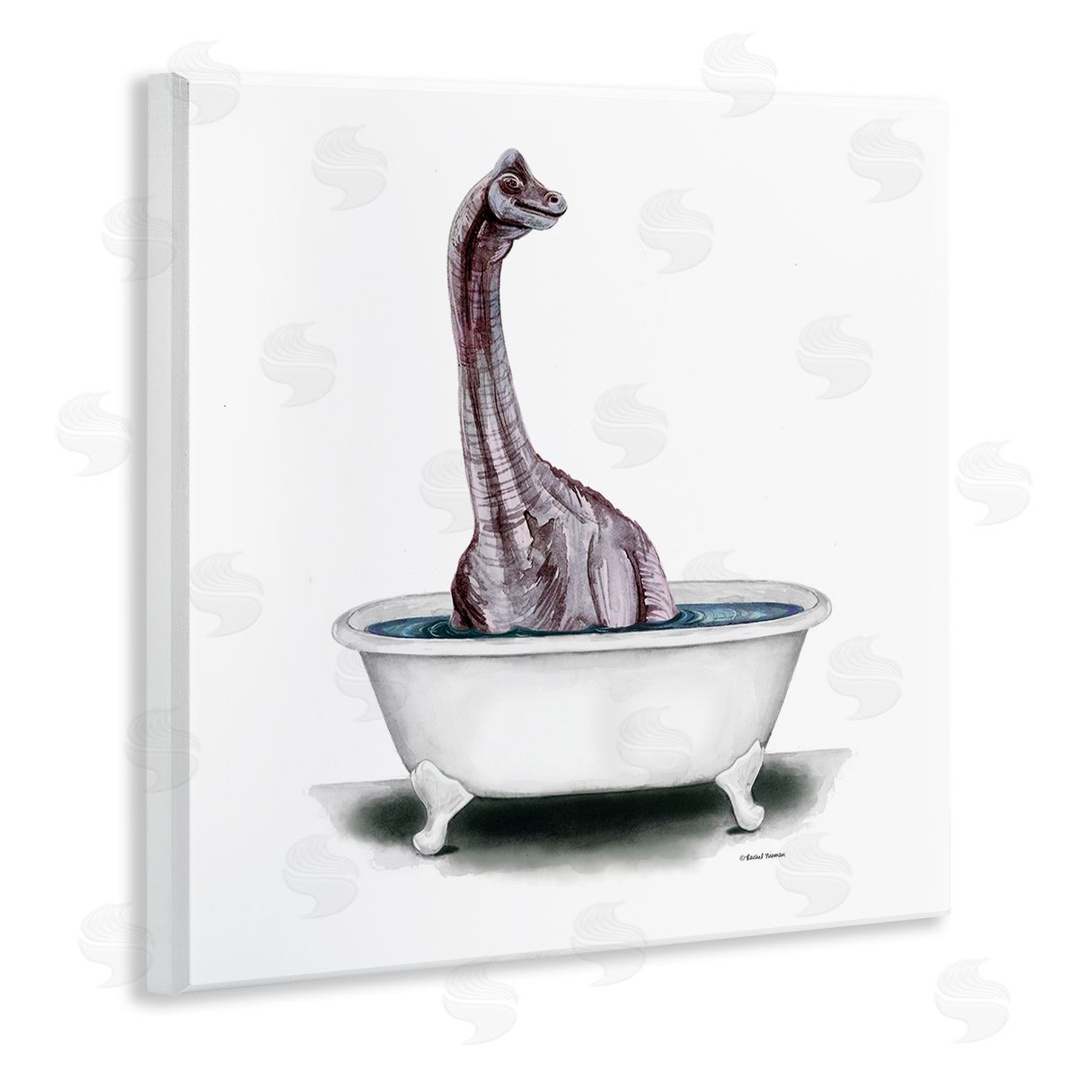 Rachel Nieman Bathroom Dinosaur Vintage Tub Wooden Wall Plaque Art Print