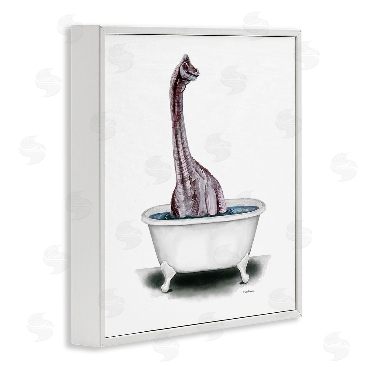 Rachel Nieman Bathroom Dinosaur Vintage Tub White Framed Glicee Wall Art Print