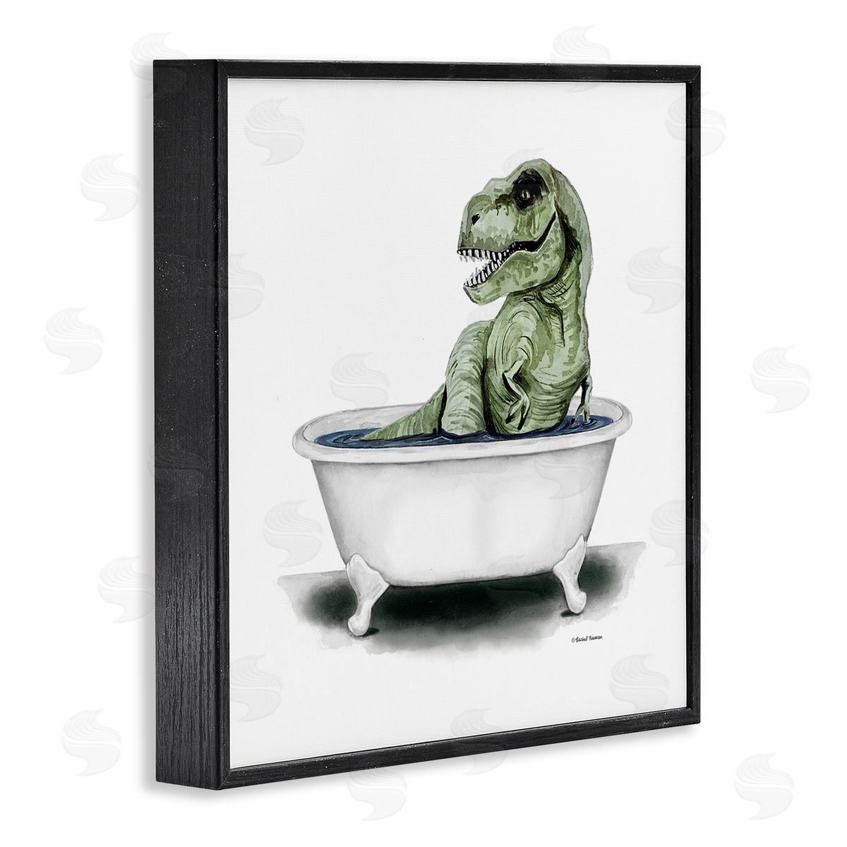 Rachel Nieman T-Rex Bathtub Fun Bathroom Black Framed Glicee Wall Art Print