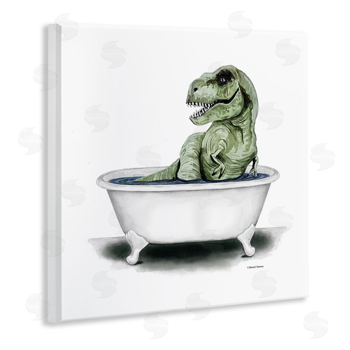 Rachel Nieman T-Rex Bathtub Fun Bathroom Wooden Wall Plaque Art Print