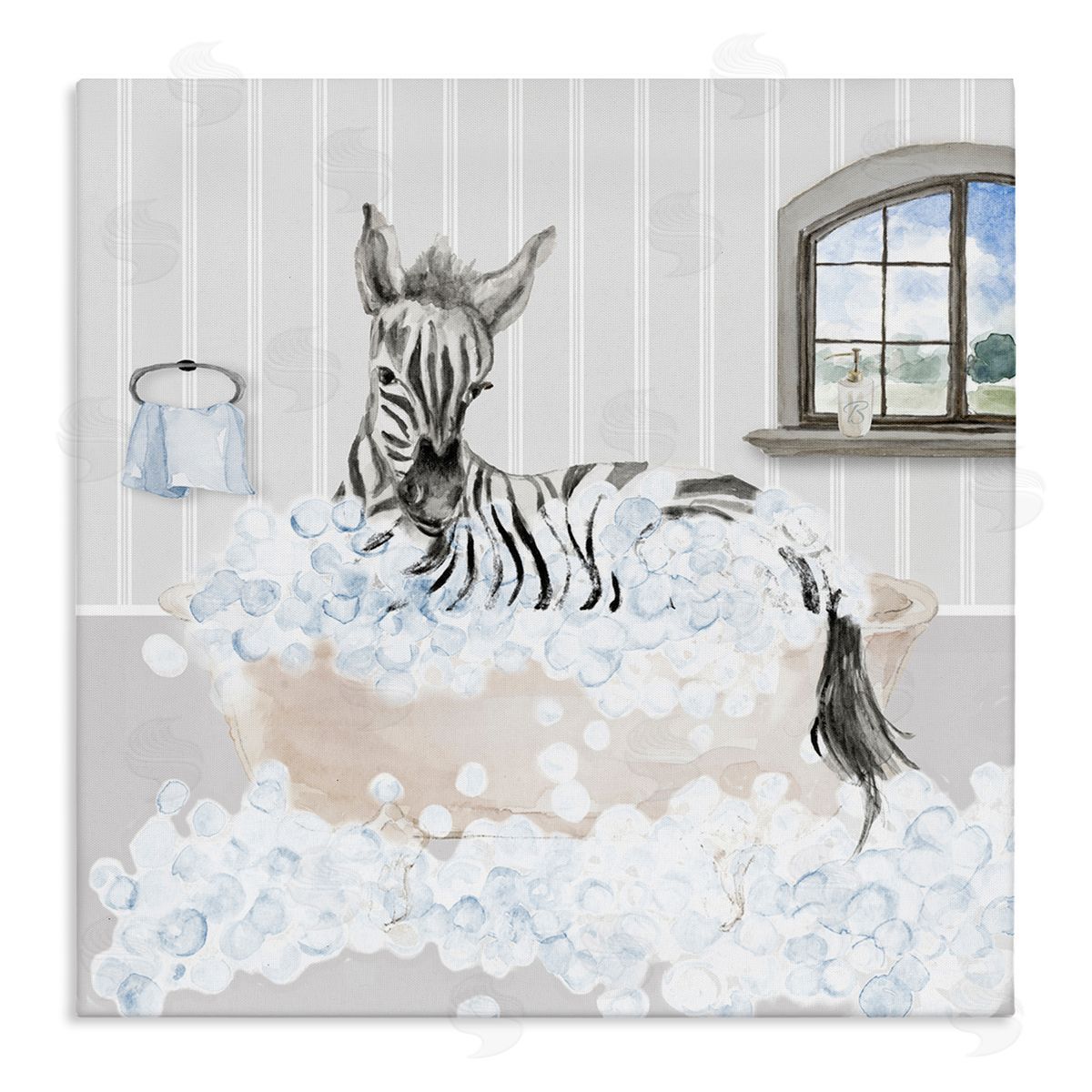 Lanie Loreth Zebra Splash Bubble Bath Stretched Canvas Wall Art Print