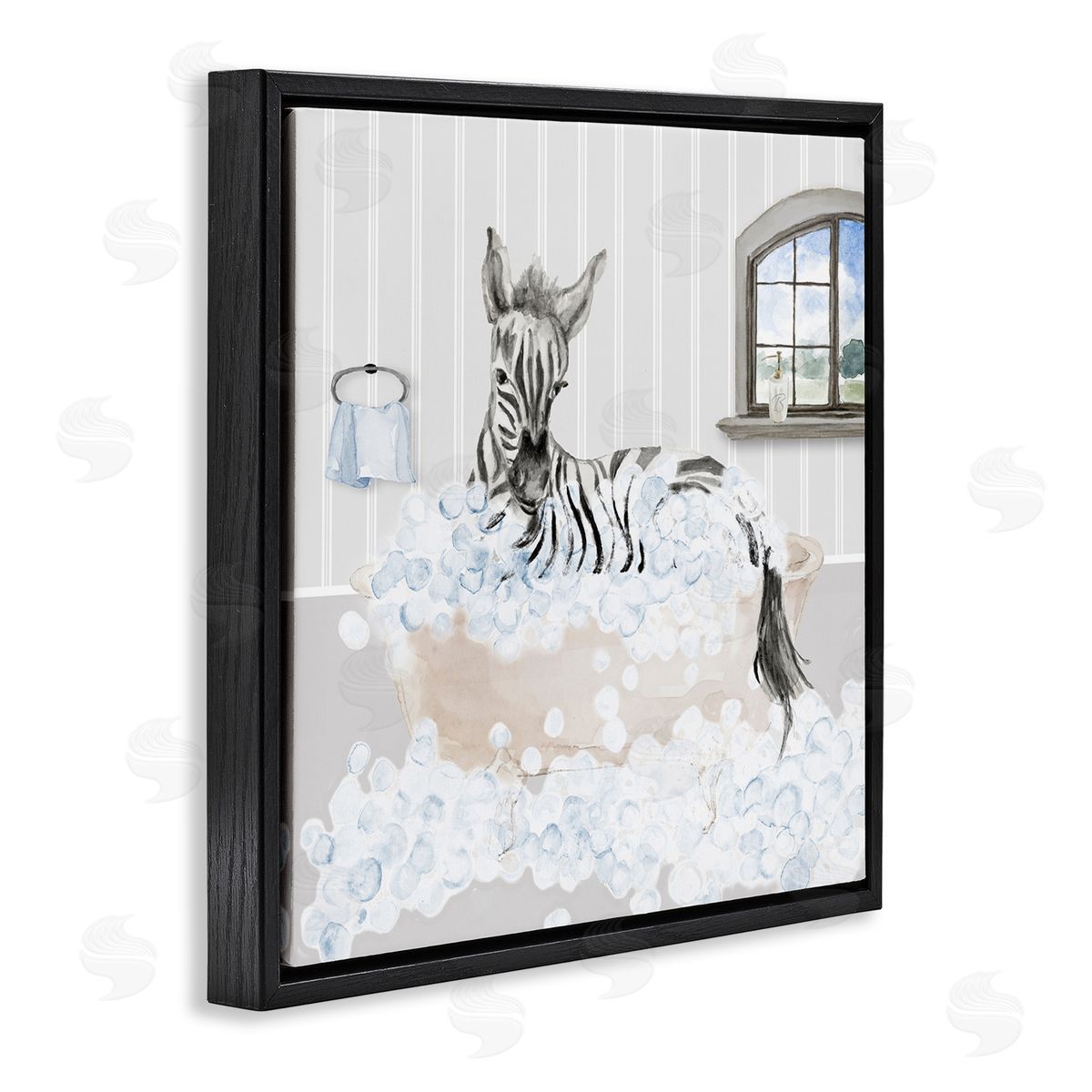 Lanie Loreth Zebra Splash Bubble Bath Black Floating Frame Canvas Wall Art Print