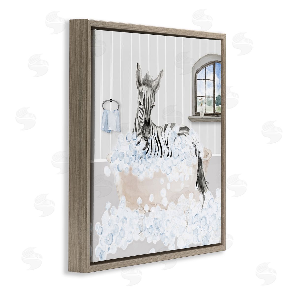 Lanie Loreth Zebra Splash Bubble Bath Brown Floating Frame Canvas Wall Art Print