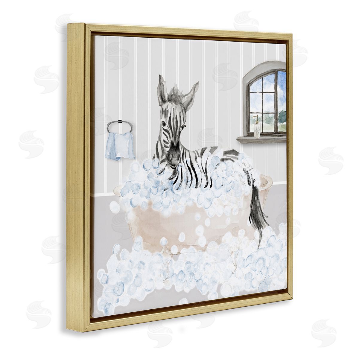 Lanie Loreth Zebra Splash Bubble Bath Gold Floating Frame Canvas Wall Art Print