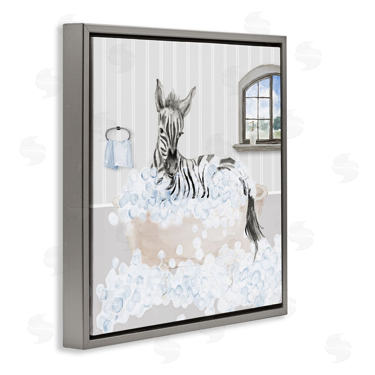 Lanie Loreth Zebra Splash Bubble Bath Gray Floating Frame Canvas Wall Art Print