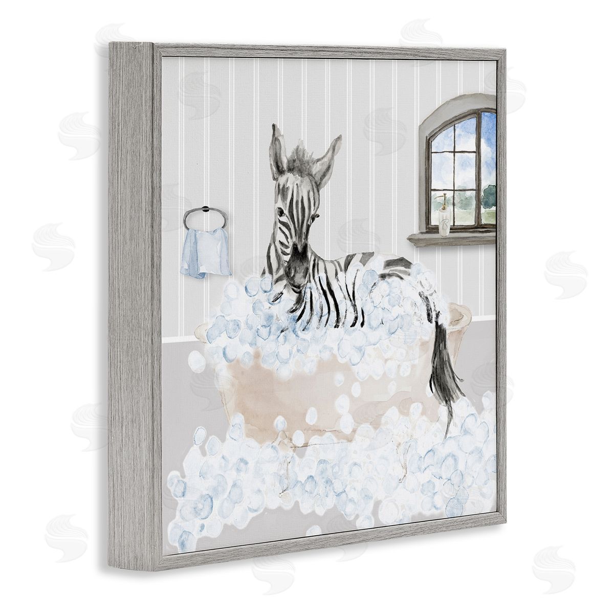 Lanie Loreth Zebra Splash Bubble Bath Gray Framed Glicee Wall Art Print