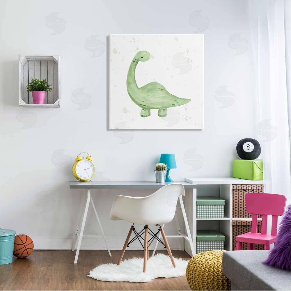 Lucille Price Soft Green Pastel Dinosaur Canvas Wall Art in Room