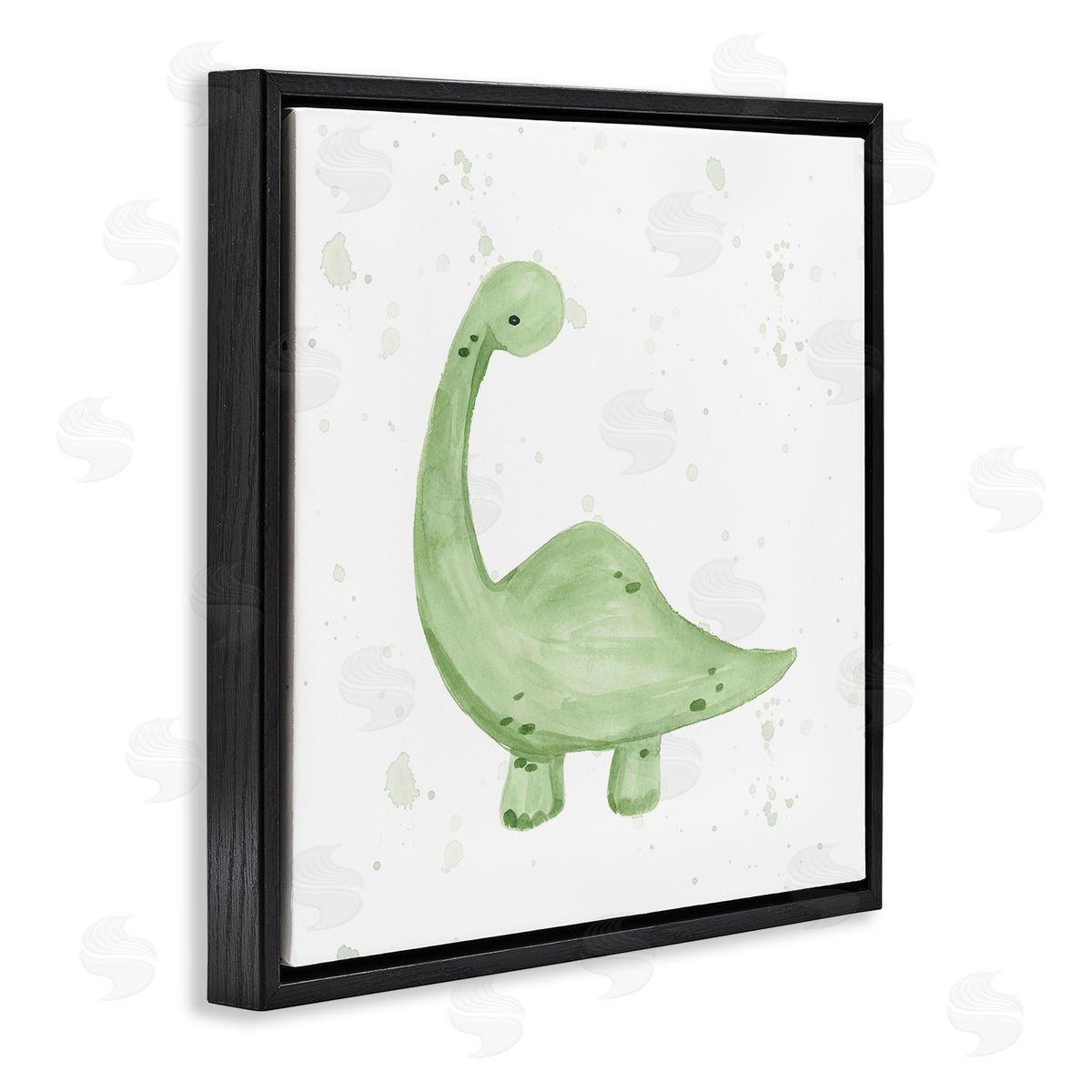Lucille Price Soft Green Pastel Dinosaur Black Floating Frame Canvas Wall Art Print