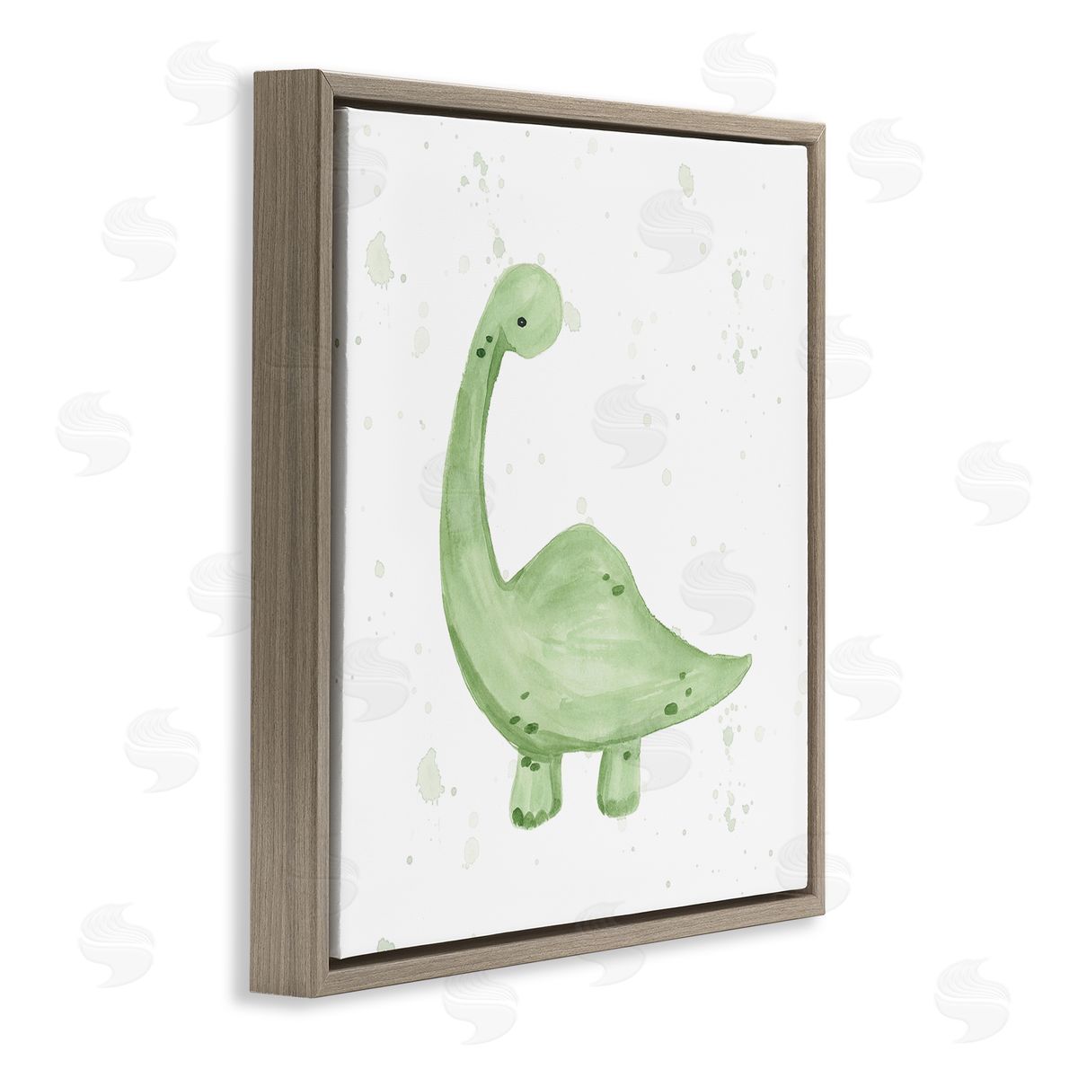 Lucille Price Soft Green Pastel Dinosaur Brown Floating Frame Canvas Wall Art Print