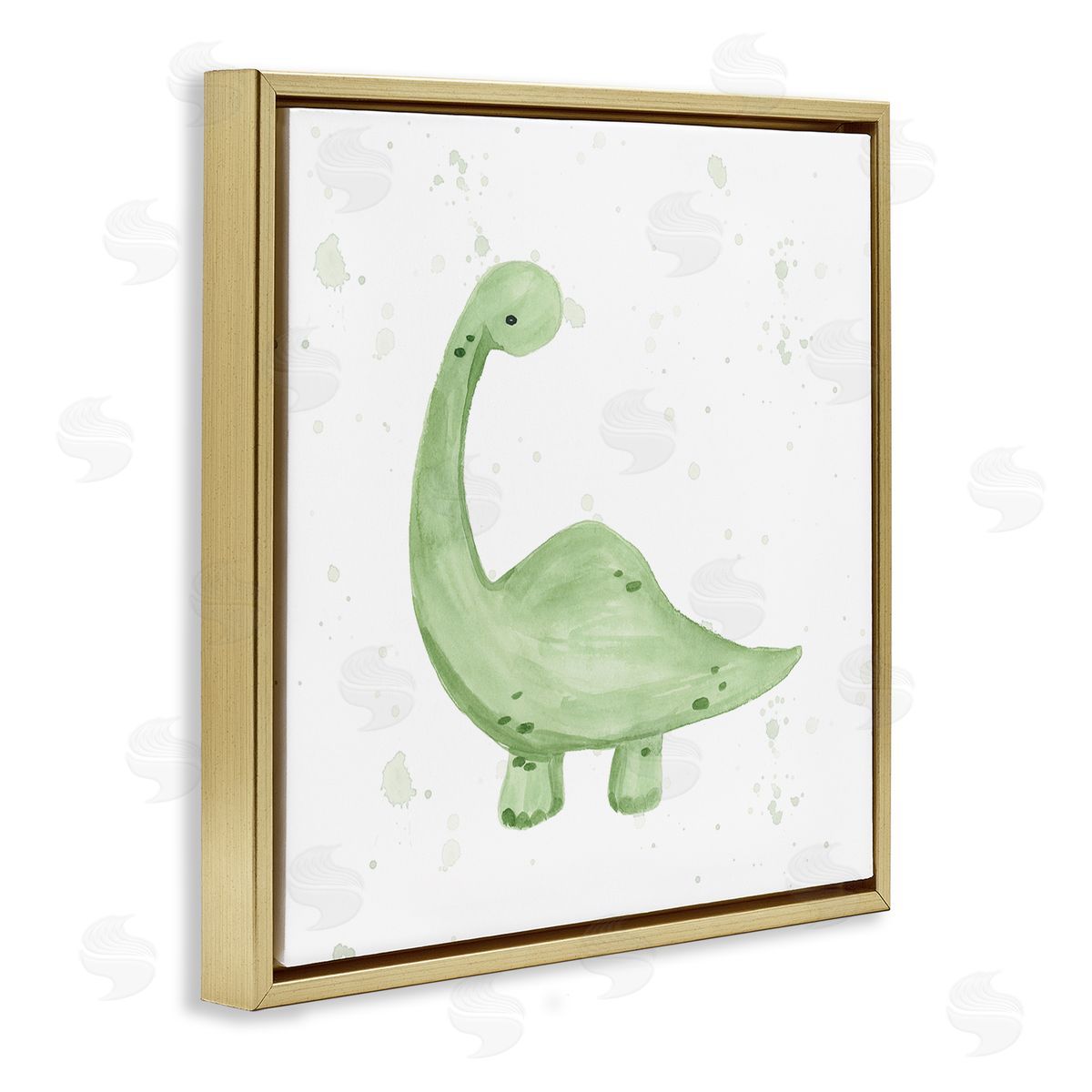 Lucille Price Soft Green Pastel Dinosaur Gold Floating Frame Canvas Wall Art Print