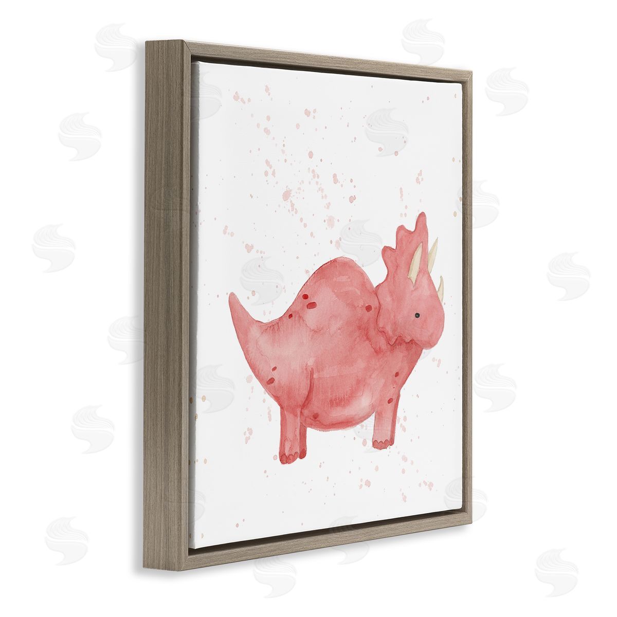 Lucille Price Pink Triceratops Dinosaur Animal Brown Floating Frame Canvas Wall Art Print