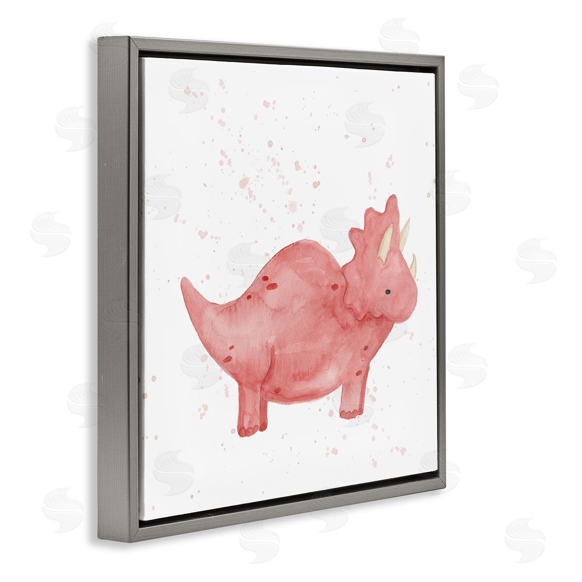 Lucille Price Pink Triceratops Dinosaur Animal Gray Floating Frame Canvas Wall Art Print