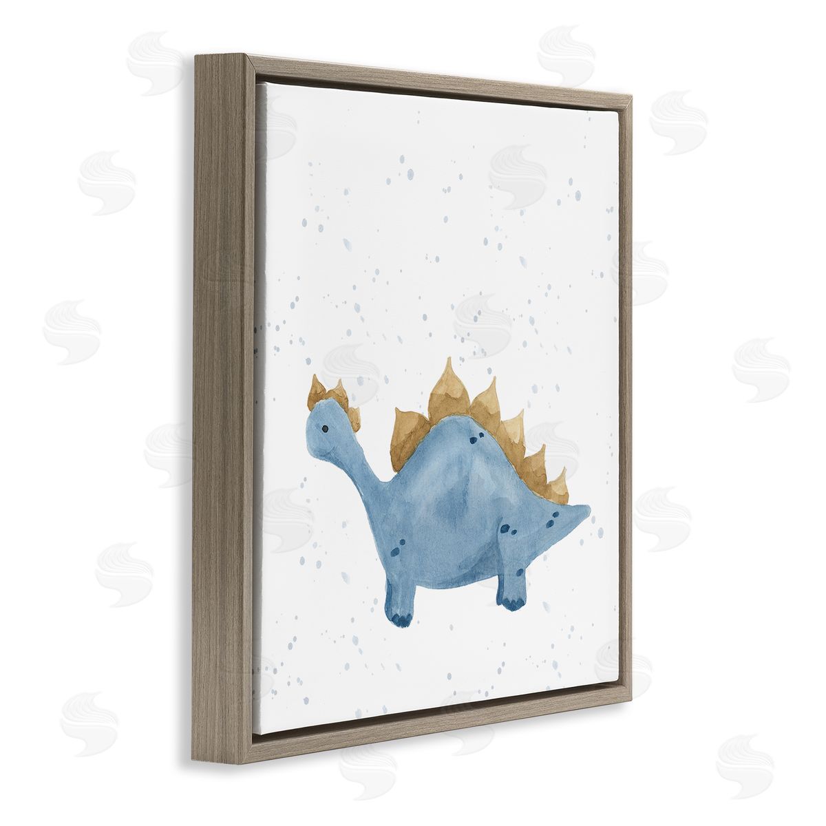 Lucille Price Pastel Blue Stegosaurus Dinosaur Brown Floating Frame Canvas Wall Art Print