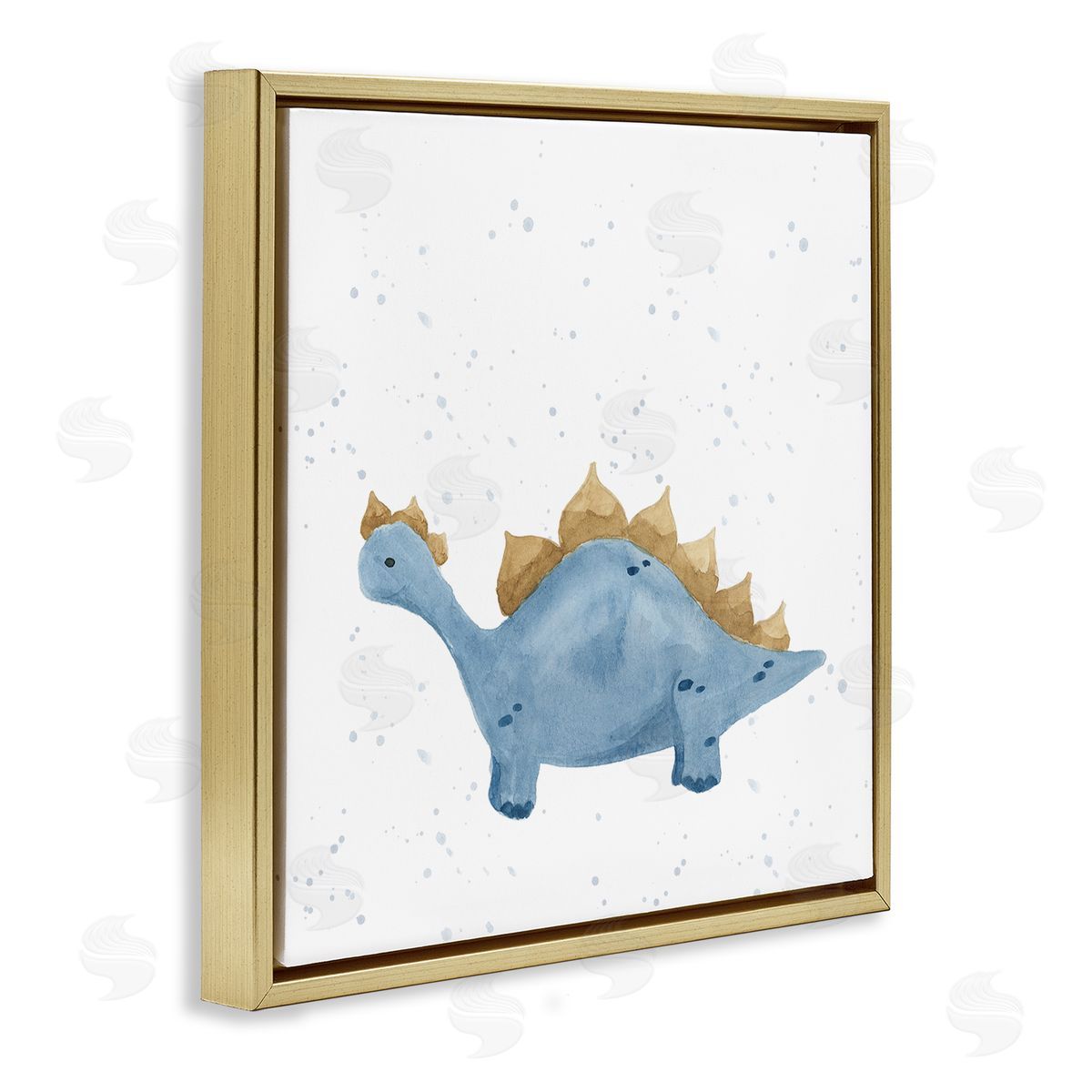 Lucille Price Pastel Blue Stegosaurus Dinosaur Gold Floating Frame Canvas Wall Art Print