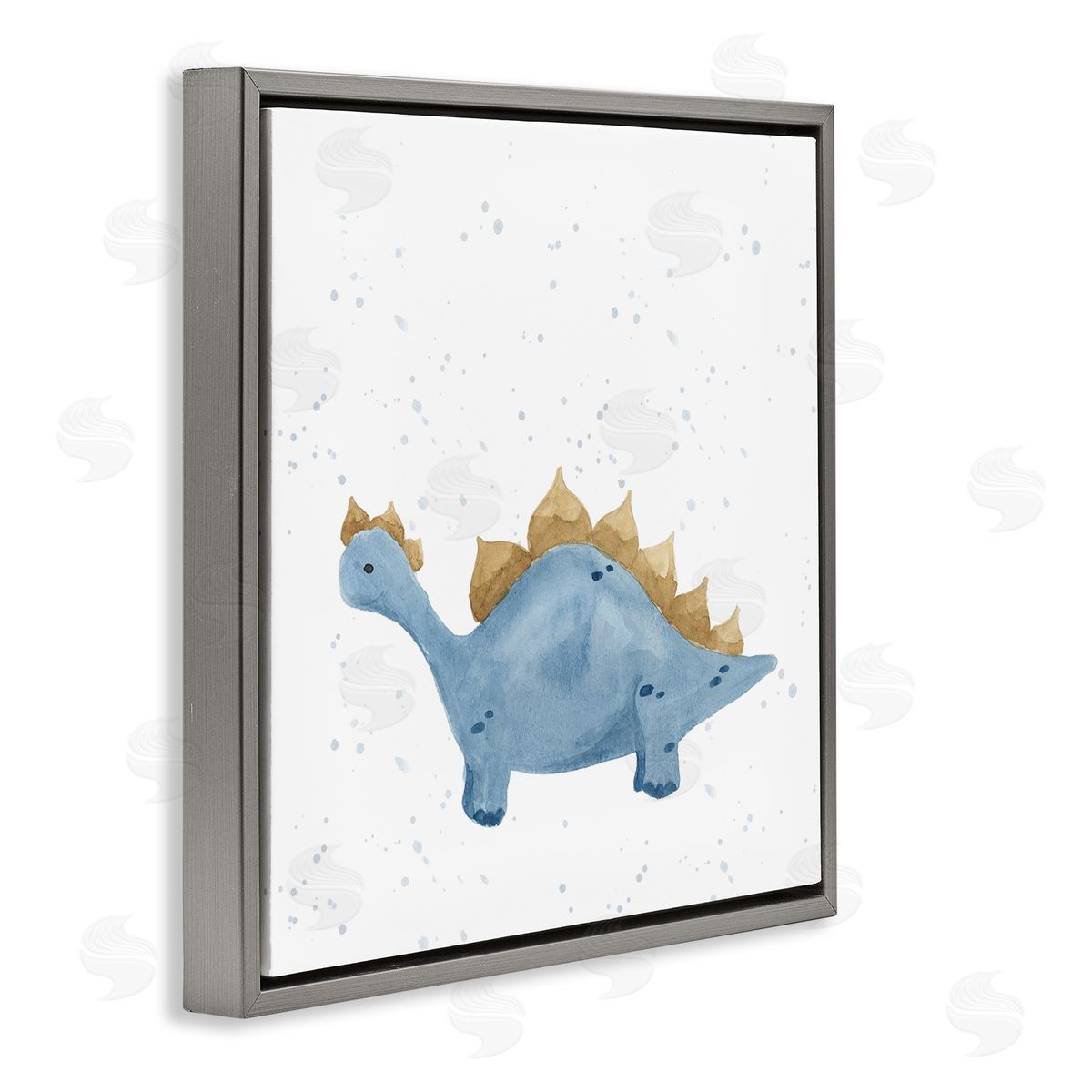 Lucille Price Pastel Blue Stegosaurus Dinosaur Gray Floating Frame Canvas Wall Art Print