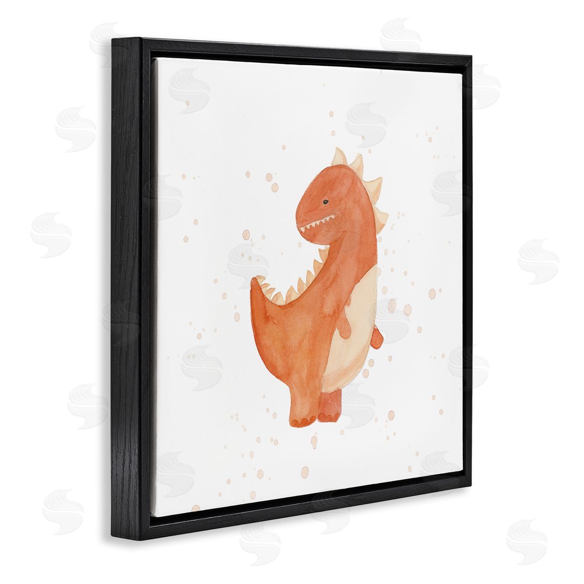Lucille Price Fun Bold Orange Dinosaur Black Floating Frame Canvas Wall Art Print