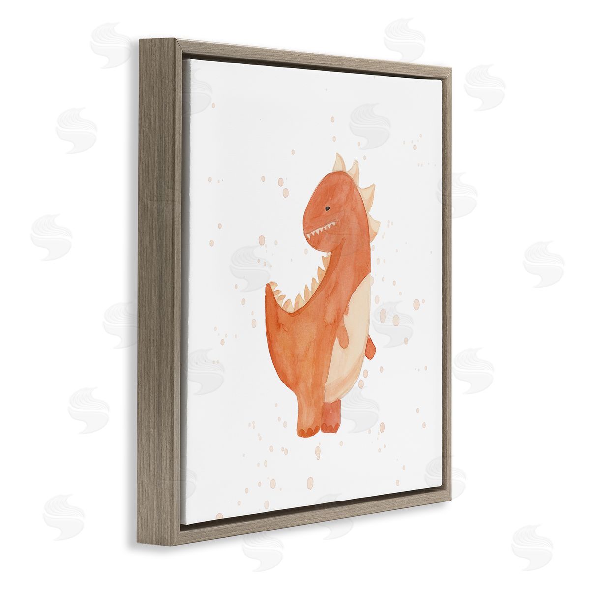 Lucille Price Fun Bold Orange Dinosaur Brown Floating Frame Canvas Wall Art Print
