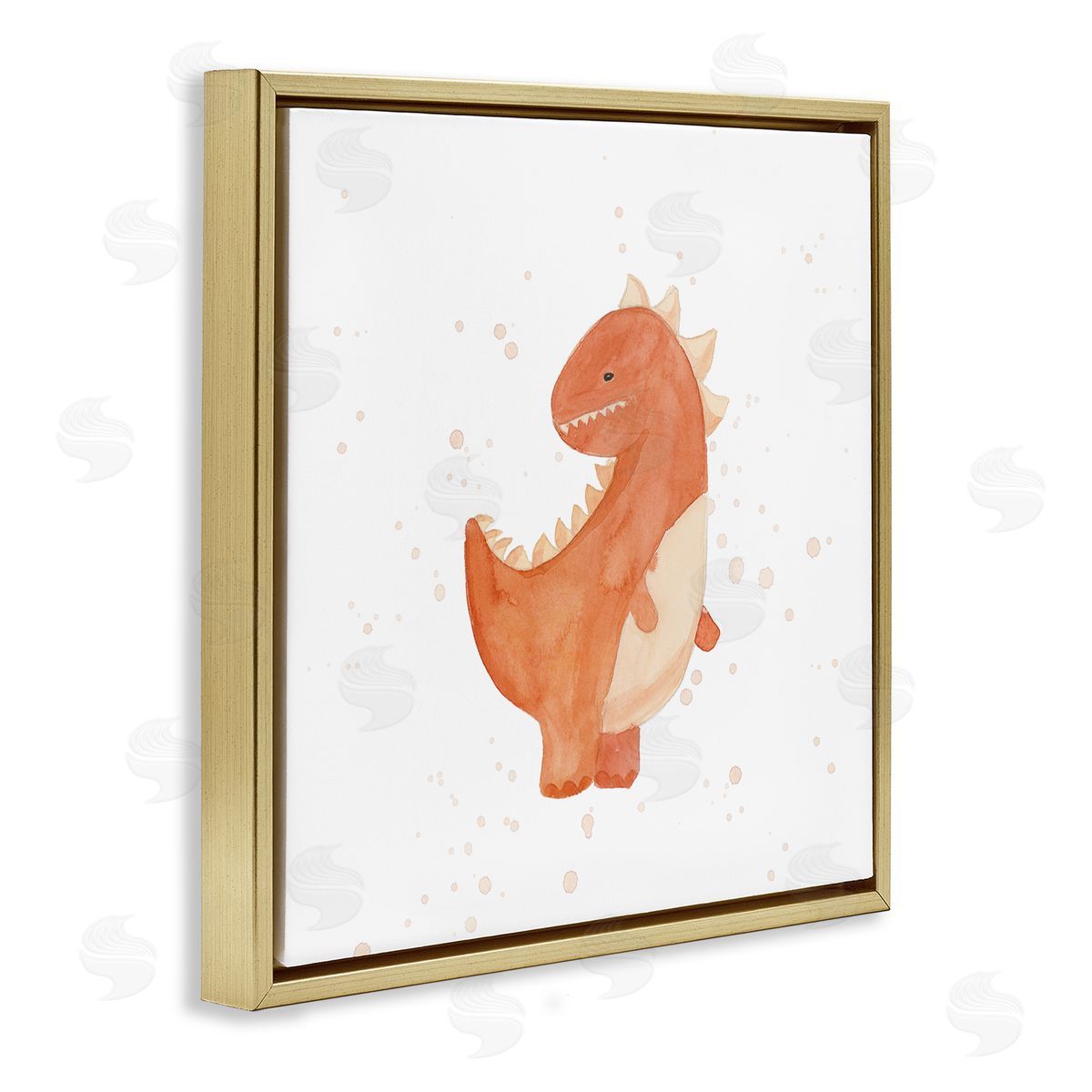 Lucille Price Fun Bold Orange Dinosaur Gold Floating Frame Canvas Wall Art Print