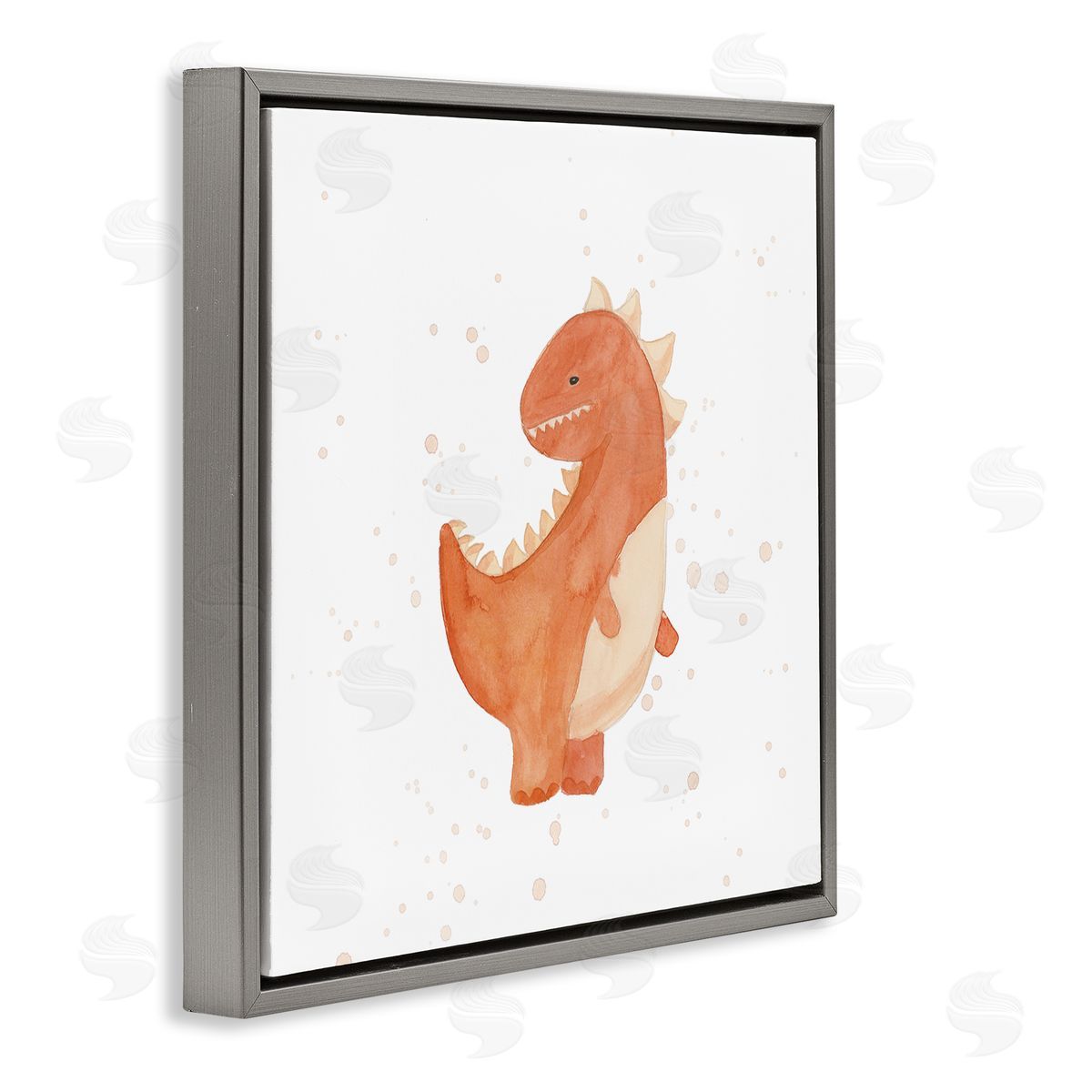 Lucille Price Fun Bold Orange Dinosaur Gray Floating Frame Canvas Wall Art Print