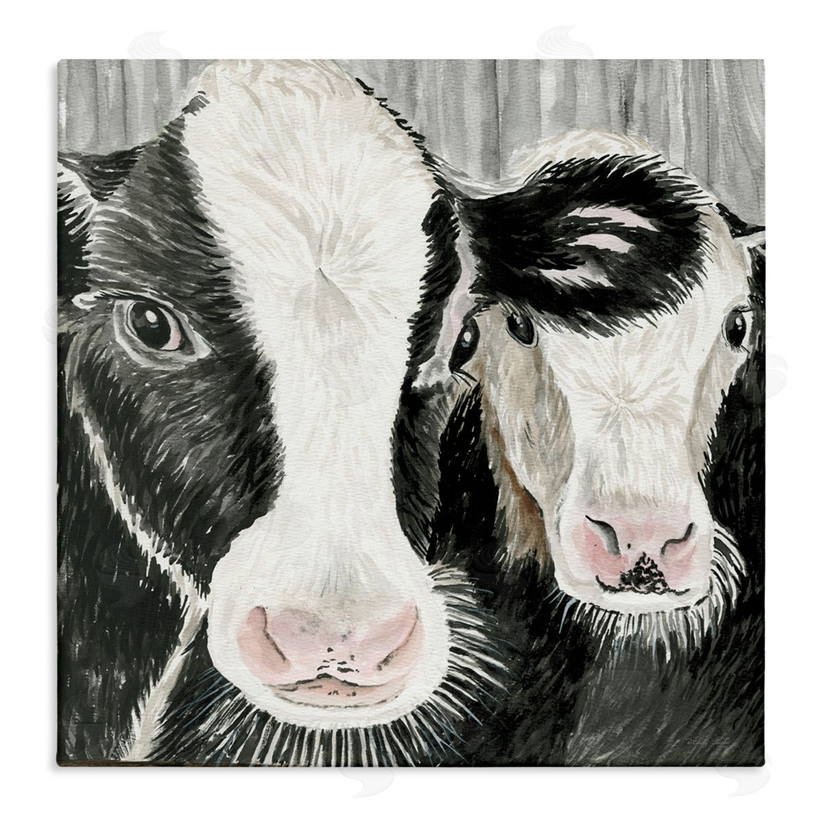 Cindy Jacobs Two Farm Cows Country Portrait Stretched Canvas Wall Art Print