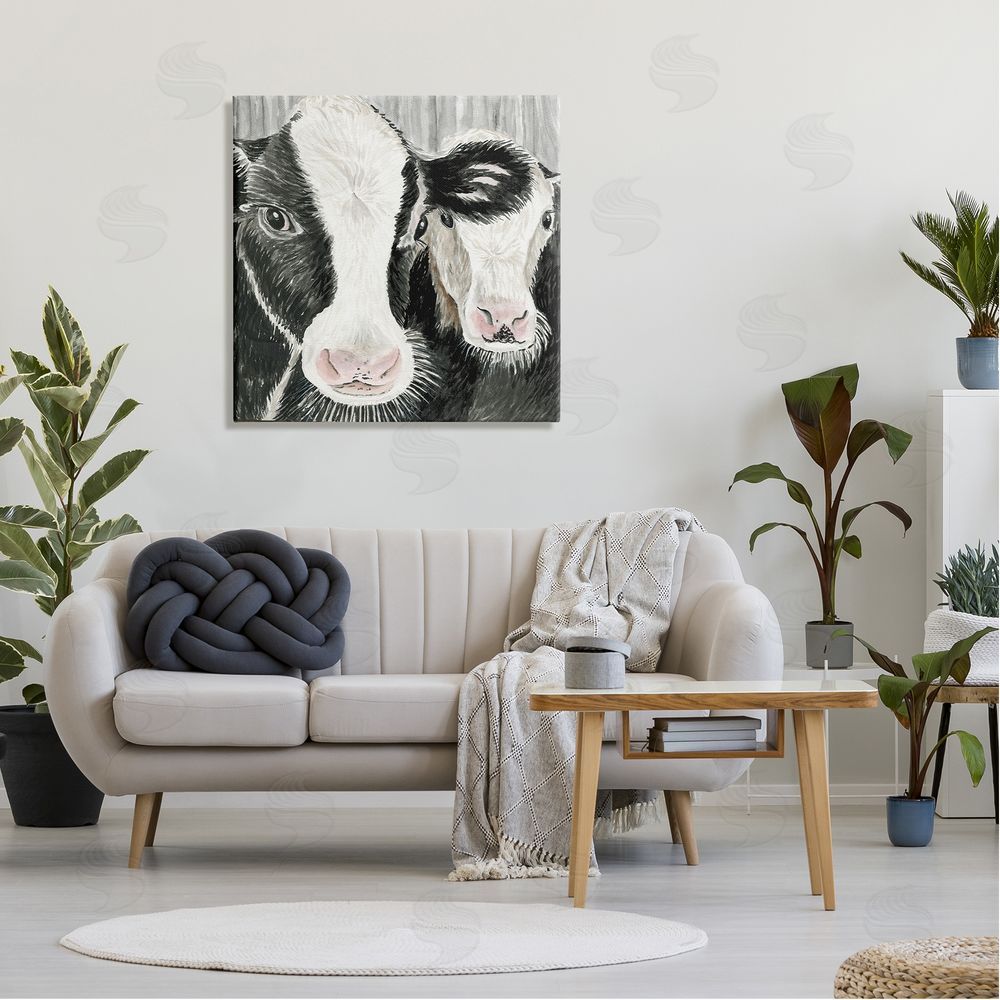 Cindy Jacobs Two Farm Cows Country Portrait Canvas Wall Art in Room