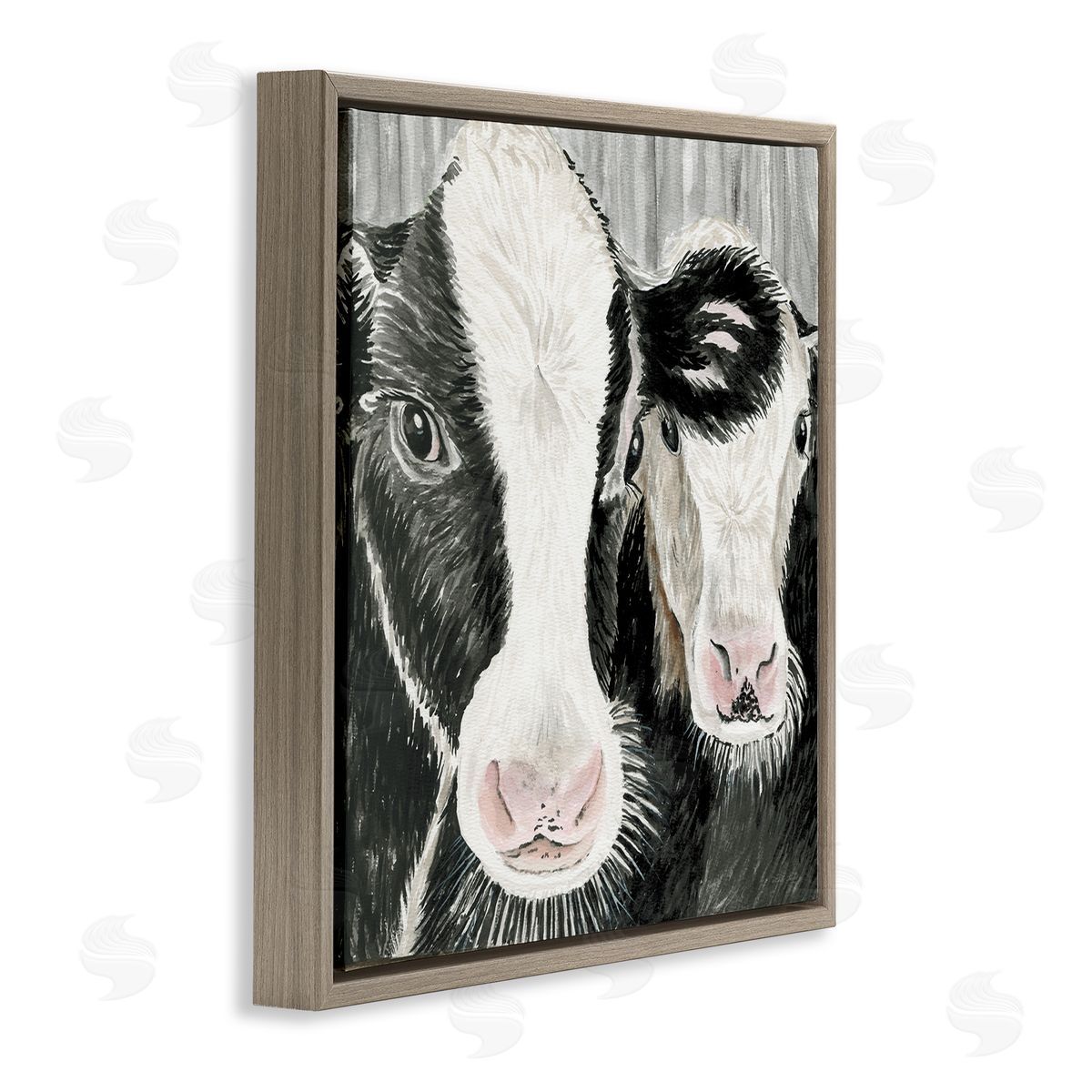Cindy Jacobs Two Farm Cows Country Portrait Brown Floating Frame Canvas Wall Art Print
