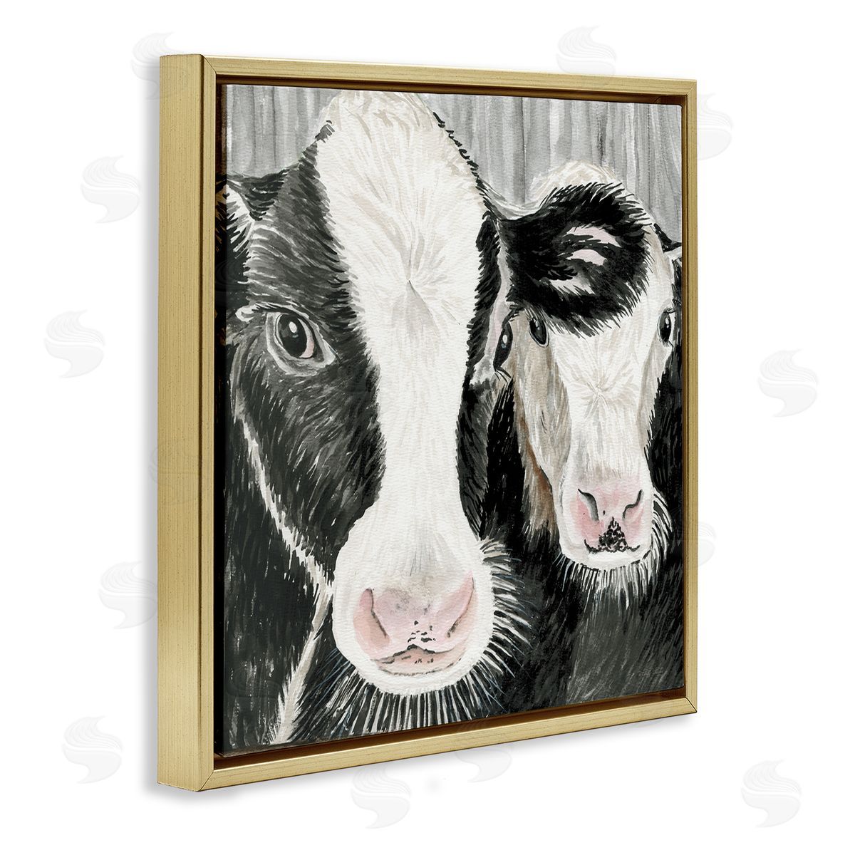 Cindy Jacobs Two Farm Cows Country Portrait Gold Floating Frame Canvas Wall Art Print