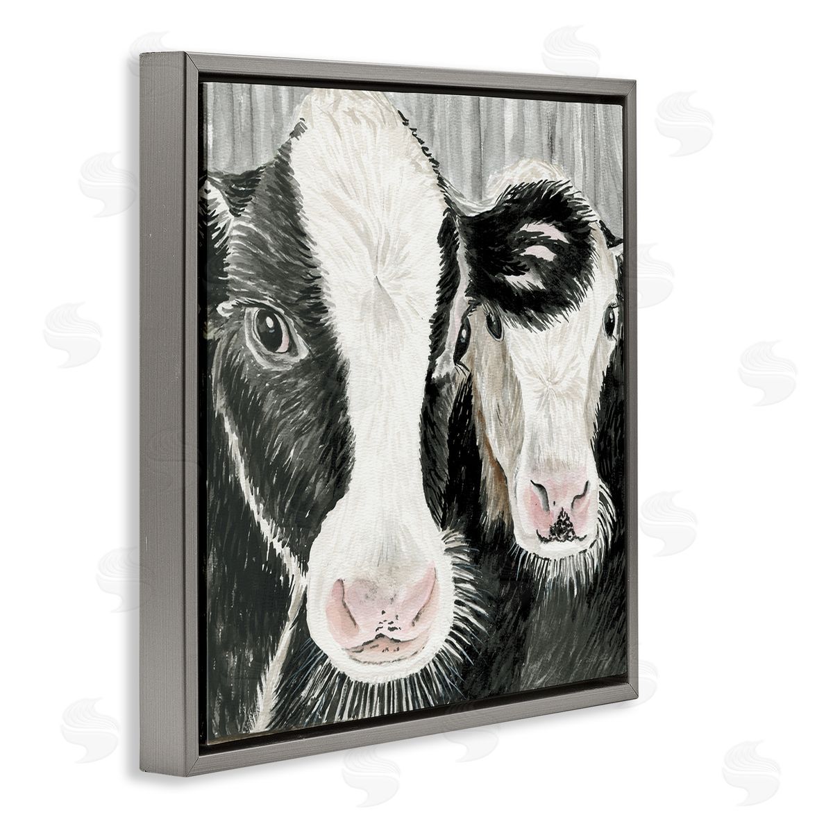 Cindy Jacobs Two Farm Cows Country Portrait Gray Floating Frame Canvas Wall Art Print