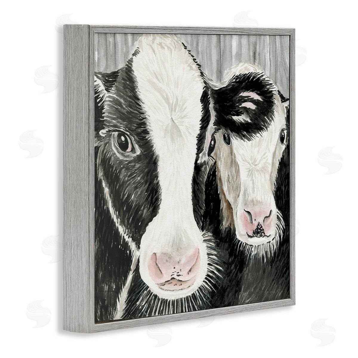 Cindy Jacobs Two Farm Cows Country Portrait Gray Framed Glicee Wall Art Print