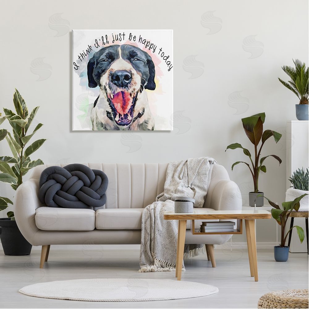 Kim Curinga Think I'll Just Be Happy Today Dog Smile Canvas Wall Art in Room