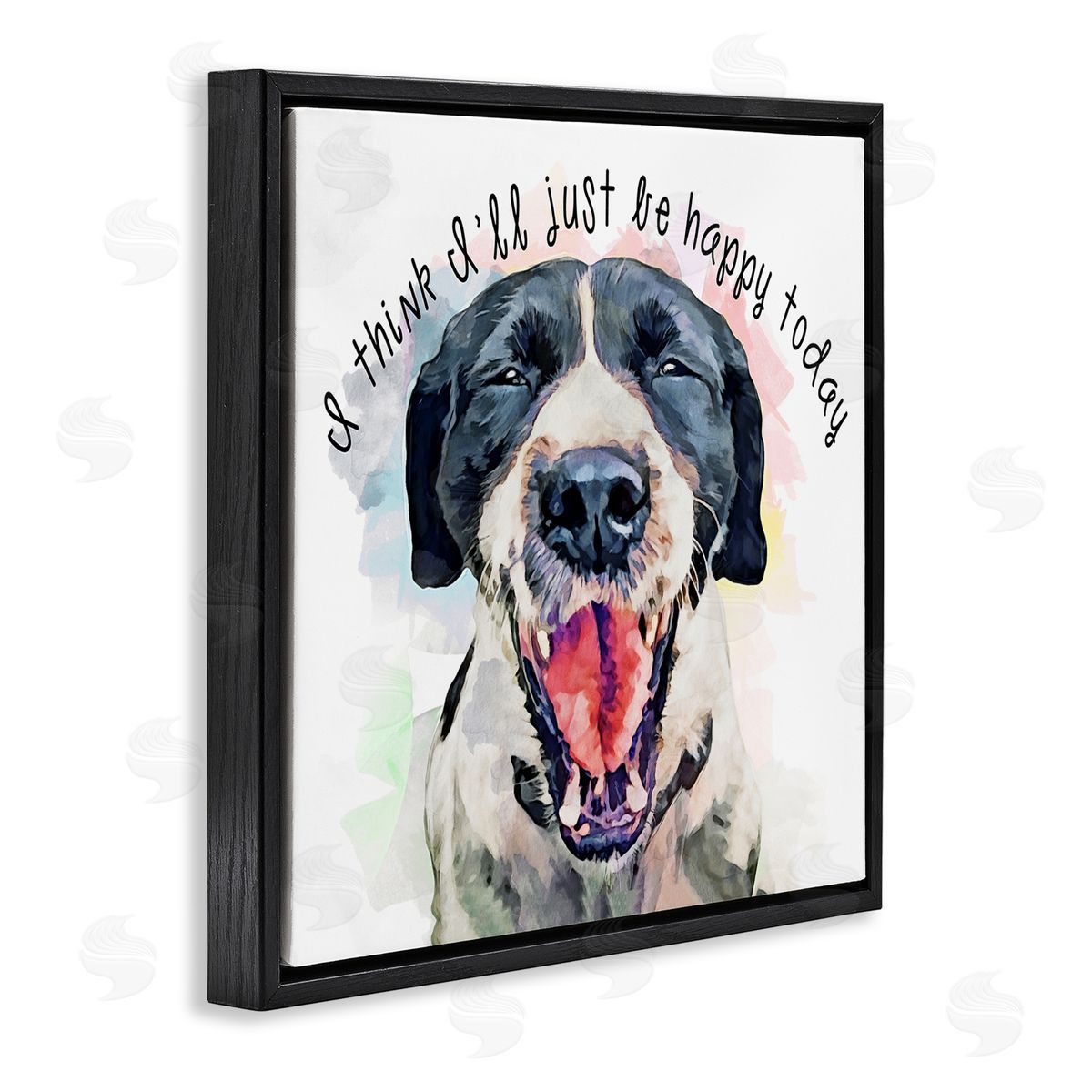 Kim Curinga Think I'll Just Be Happy Today Dog Smile Black Floating Frame Canvas Wall Art Print
