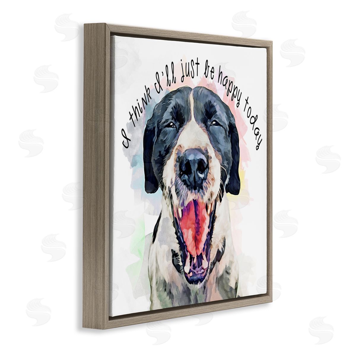 Kim Curinga Think I'll Just Be Happy Today Dog Smile Brown Floating Frame Canvas Wall Art Print