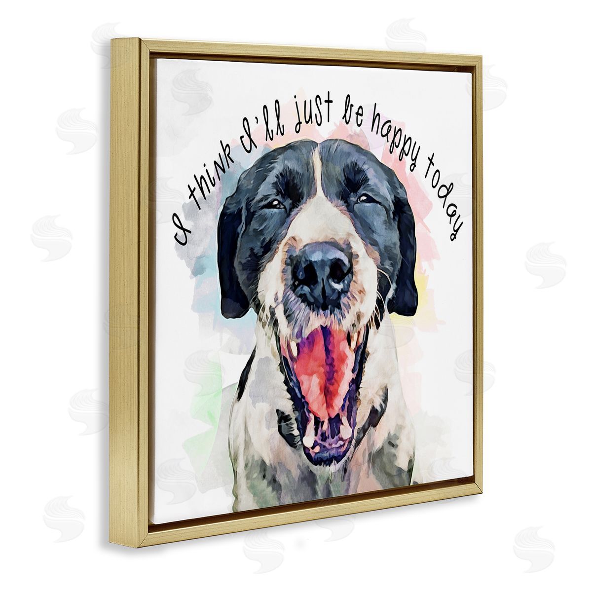Kim Curinga Think I'll Just Be Happy Today Dog Smile Gold Floating Frame Canvas Wall Art Print