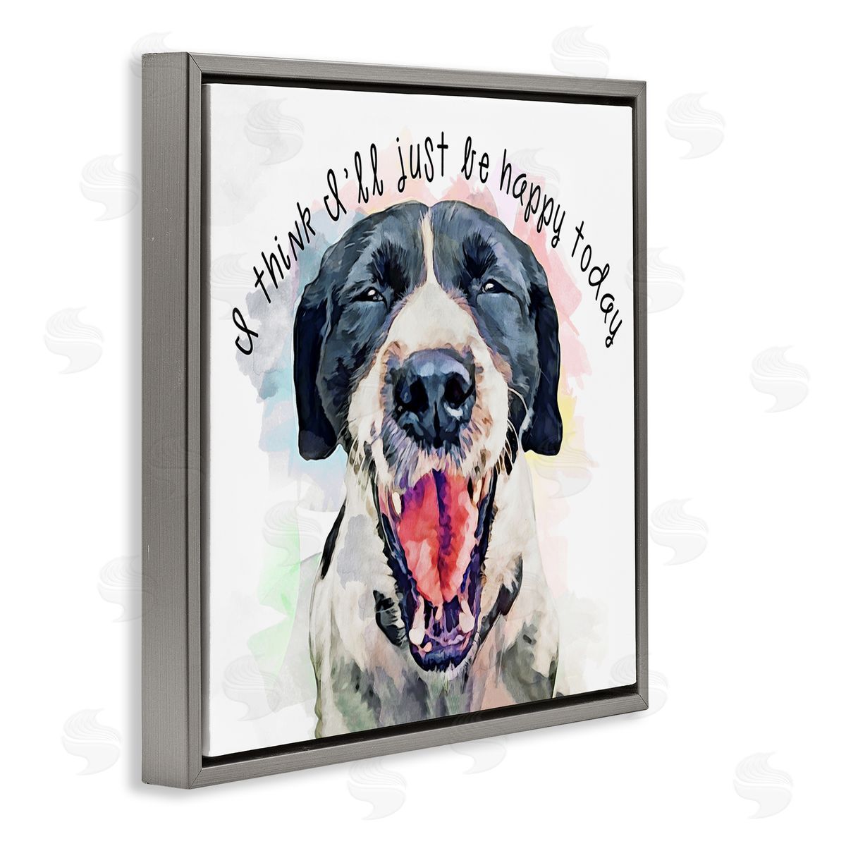 Kim Curinga Think I'll Just Be Happy Today Dog Smile Gray Floating Frame Canvas Wall Art Print
