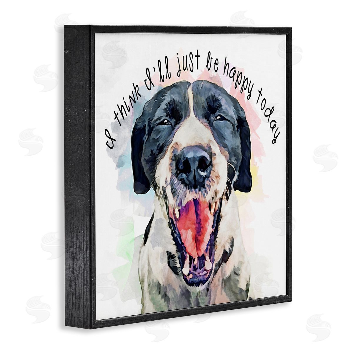 Kim Curinga Think I'll Just Be Happy Today Dog Smile Black Framed Glicee Wall Art Print
