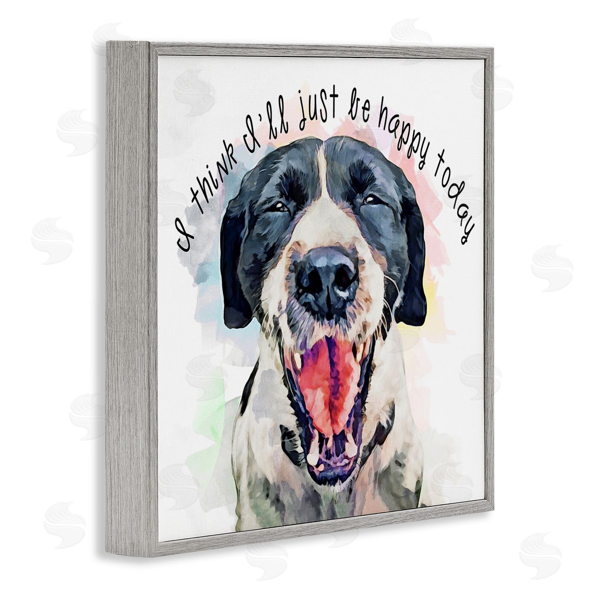 Kim Curinga Think I'll Just Be Happy Today Dog Smile Gray Framed Glicee Wall Art Print