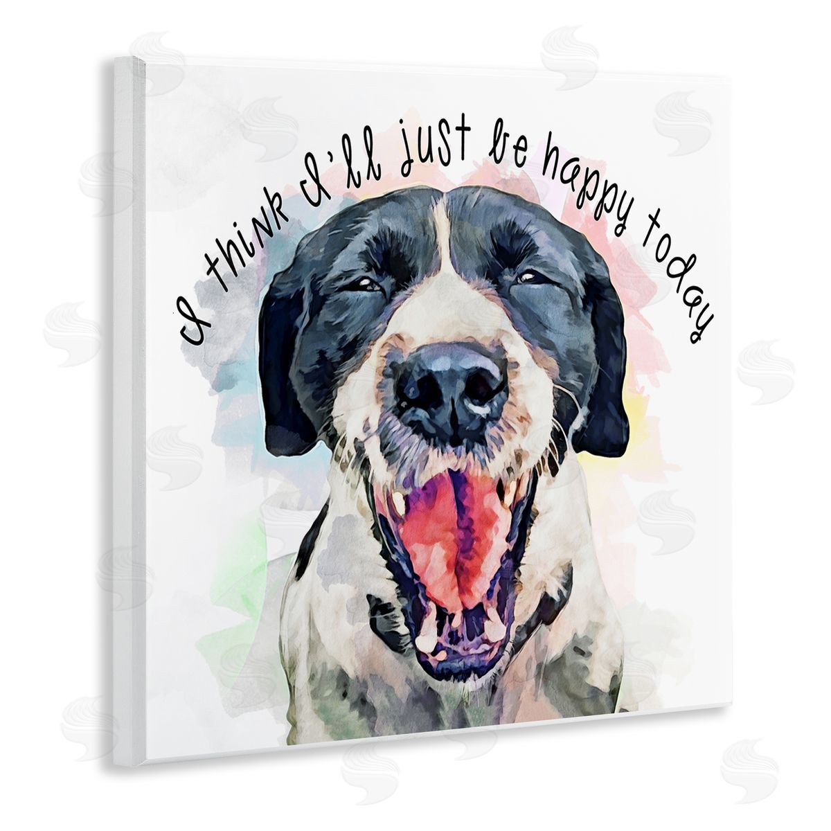 Kim Curinga Think I'll Just Be Happy Today Dog Smile Wooden Wall Plaque Art Print