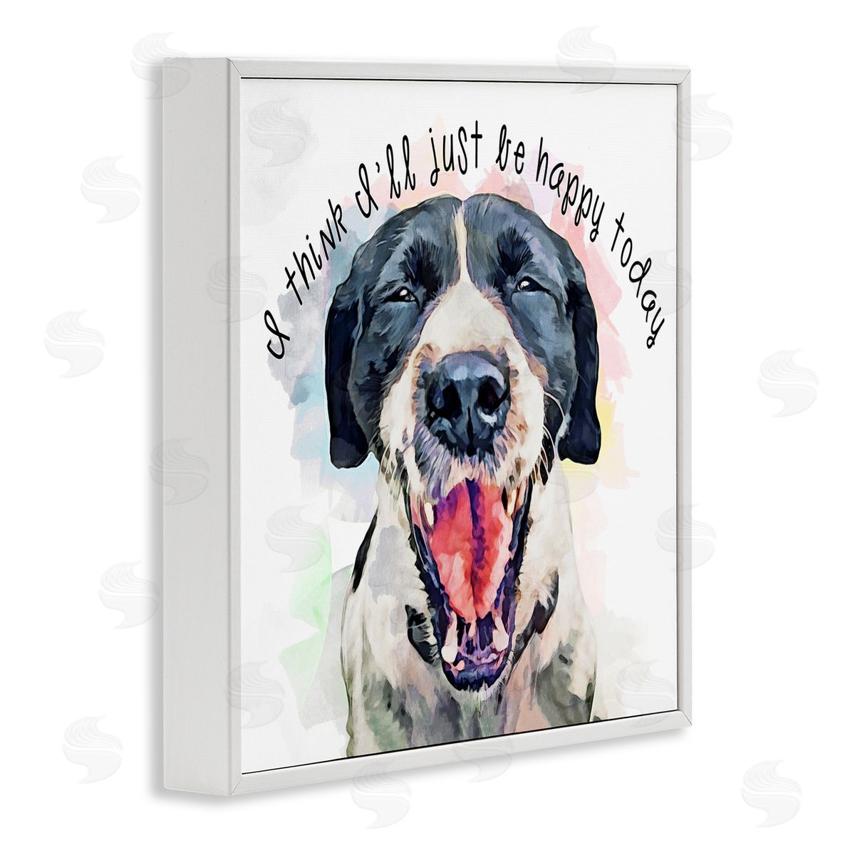 Kim Curinga Think I'll Just Be Happy Today Dog Smile White Framed Glicee Wall Art Print