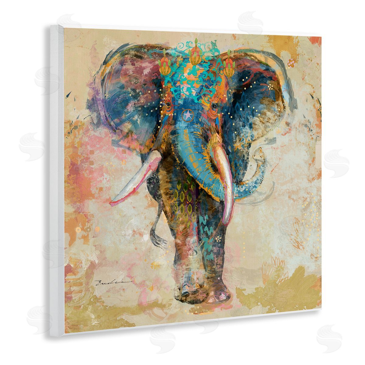 Evelia Designs Vivid Elephant Collage Pattern Wooden Wall Plaque Art Print