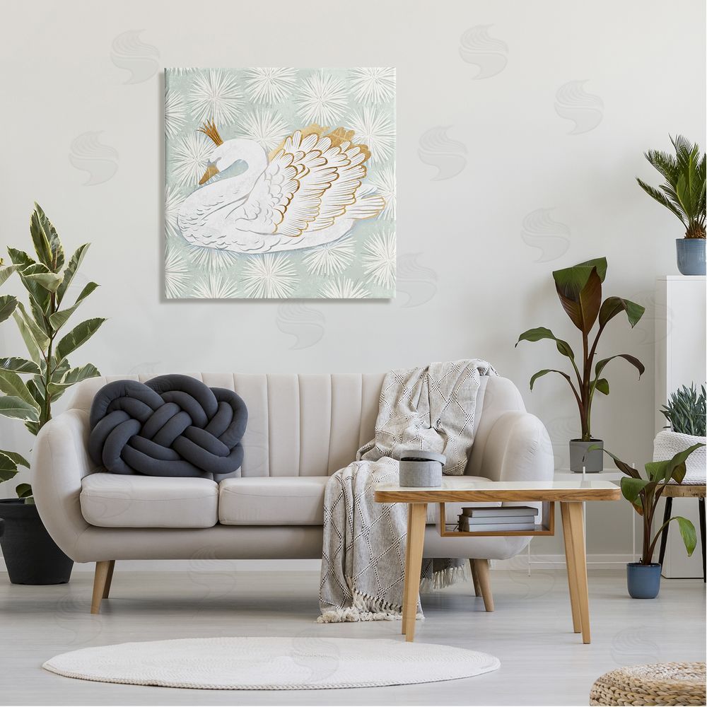 Ziwei Li Glam Crown Swan Patterned Canvas Wall Art in Room
